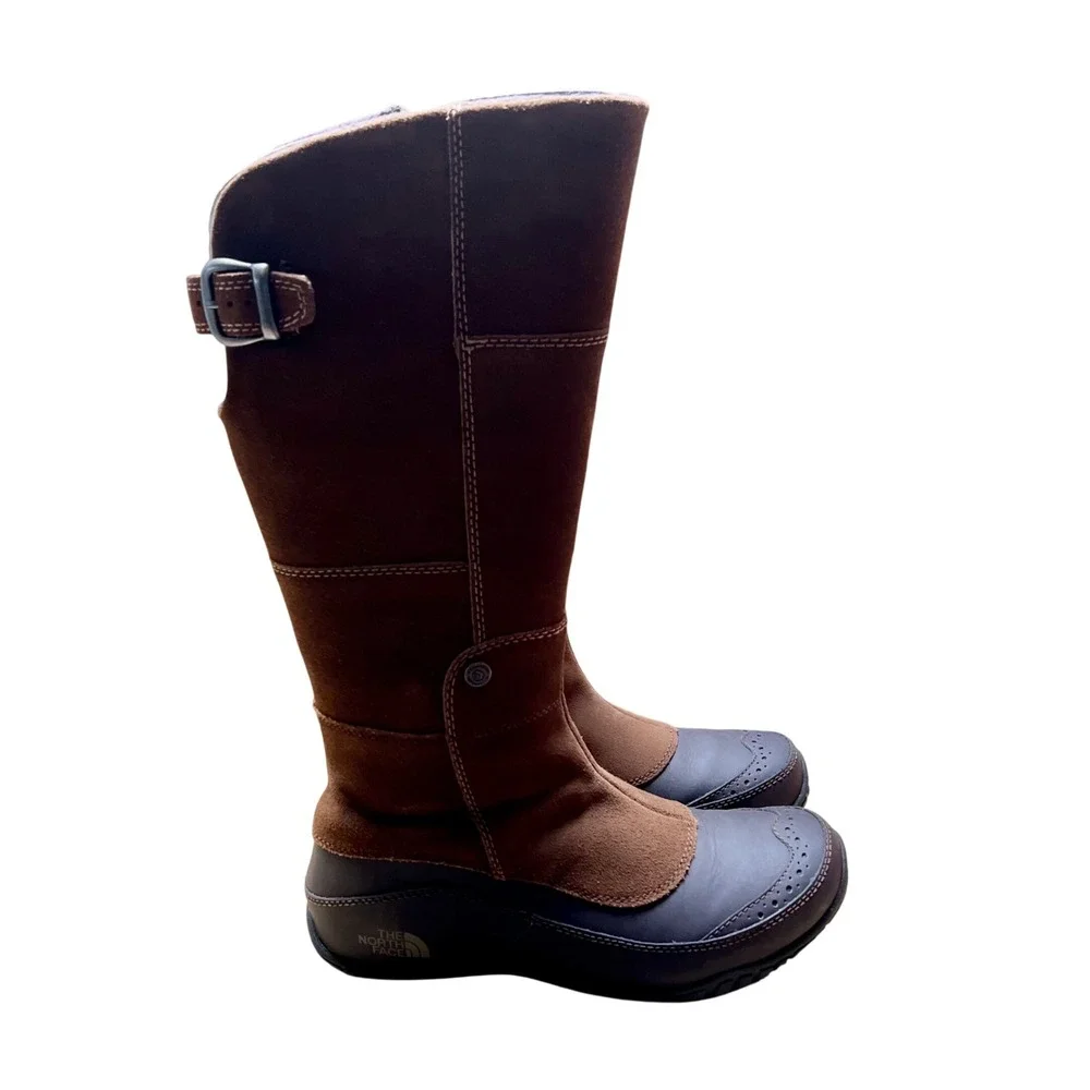 The North Face Anna Purna Brown Suede Primaloft Insulated Tall Winter Boots 7.5